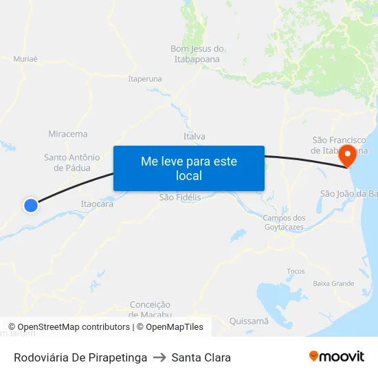 Rodoviária De Pirapetinga to Santa Clara map