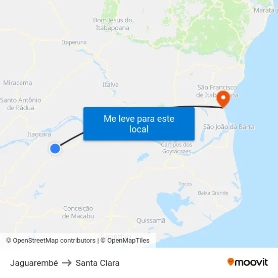 Jaguarembé to Santa Clara map