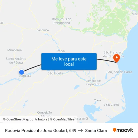 Rodovia Presidente Joao Goulart, 649 to Santa Clara map