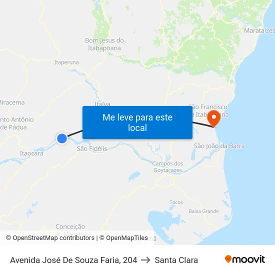 Avenida José De Souza Faria, 204 to Santa Clara map