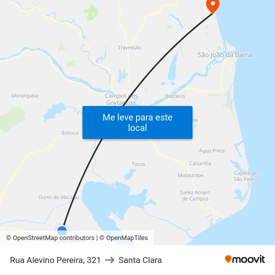 Rua Alevino Pereira, 321 to Santa Clara map