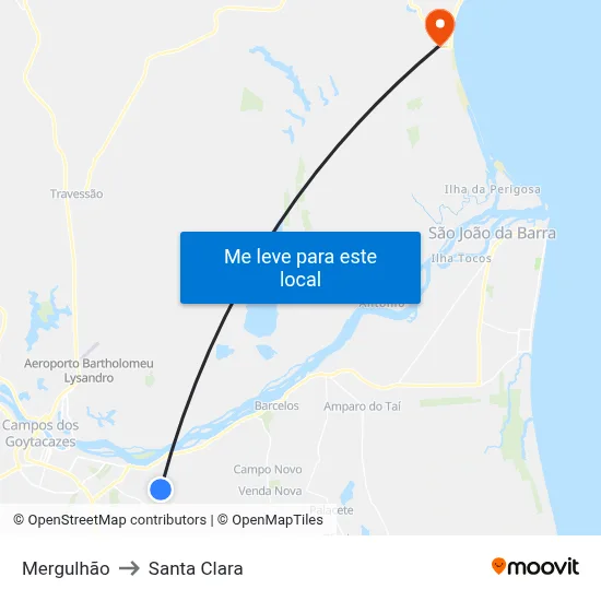 Mergulhão to Santa Clara map