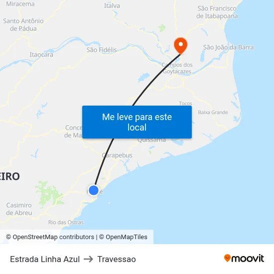Estrada Linha Azul to Travessao map