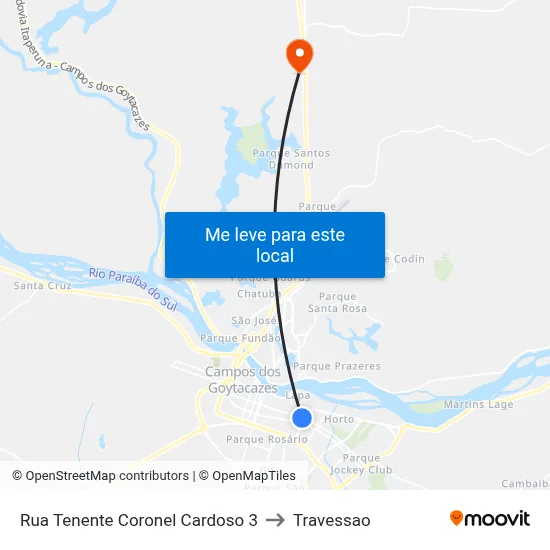 Rua Tenente Coronel Cardoso 3 to Travessao map