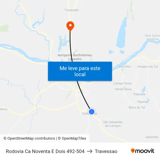 Rodovia Ca Noventa E Dois 492-504 to Travessao map