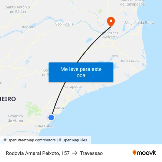 Rodovia Amaral Peixoto, 157 to Travessao map