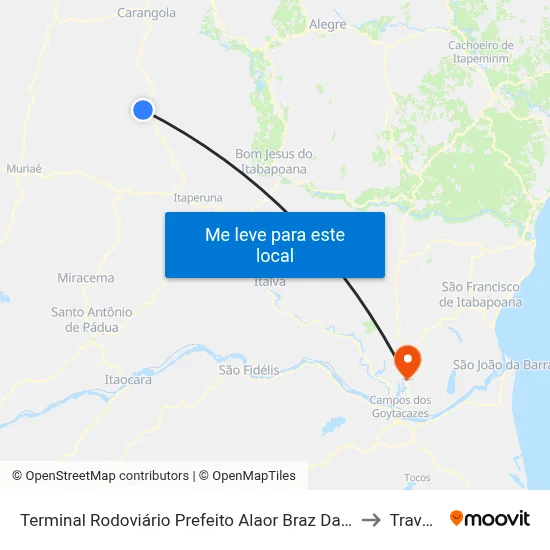 Terminal Rodoviário Prefeito Alaor Braz Da Fonseca (Porciúncula) to Travessao map