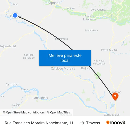 Rua Francisco Moreira Nascimento, 1108 to Travessao map