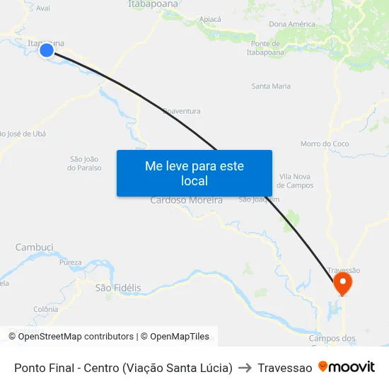 Ponto Final - Centro (Viação Santa Lúcia) to Travessao map