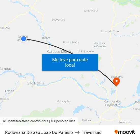 Rodoviária De São João Do Paraíso to Travessao map