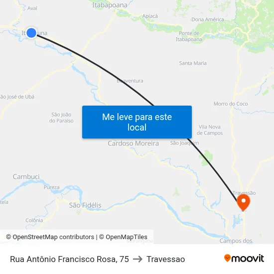 Rua Antônio Francisco Rosa, 75 to Travessao map