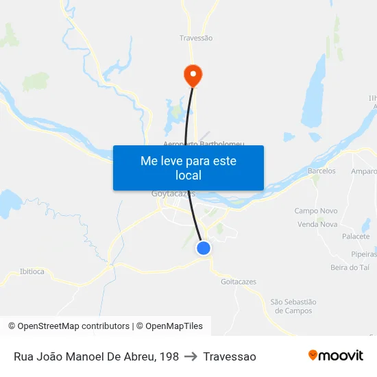 Rua João Manoel De Abreu, 198 to Travessao map
