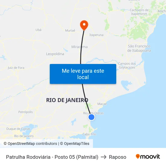 Patrulha Rodoviária - Posto 05 (Palmital) to Raposo map
