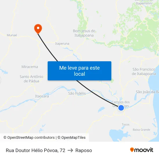Rua Doutor Hélio Póvoa, 72 to Raposo map