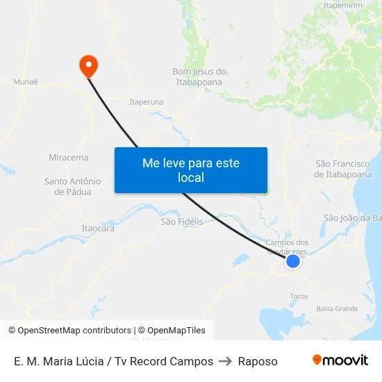 E. M. Maria Lúcia / Tv Record Campos to Raposo map