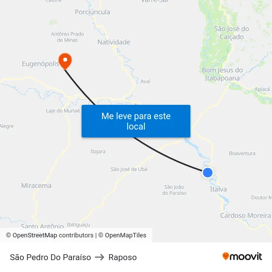 São Pedro Do Paraíso to Raposo map