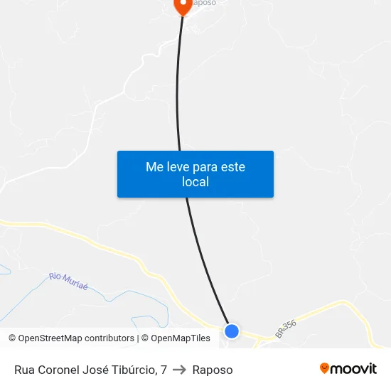 Rua Coronel José Tibúrcio, 7 to Raposo map