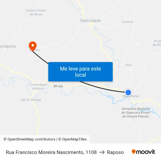 Rua Francisco Moreira Nascimento, 1108 to Raposo map