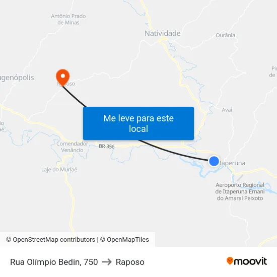 Rua Olímpio Bedin, 750 to Raposo map
