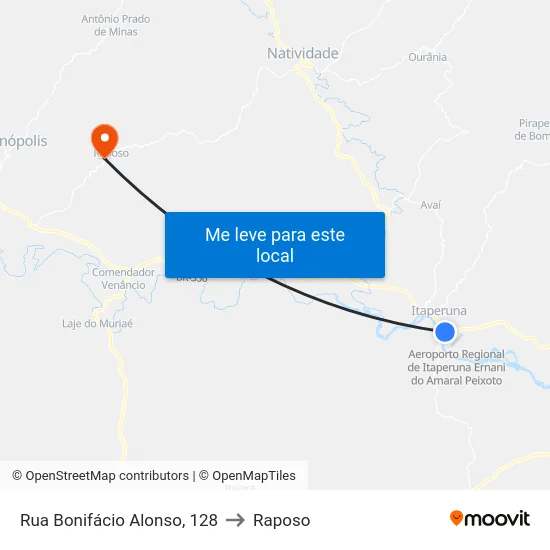 Rua Bonifácio Alonso, 128 to Raposo map