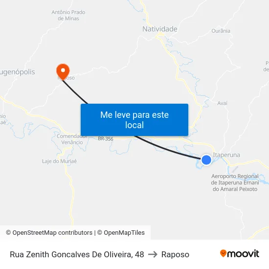 Rua Zenith Goncalves De Oliveira, 48 to Raposo map