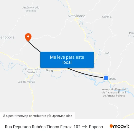 Rua Deputado Rubéns Tinoco Ferraz, 102 to Raposo map