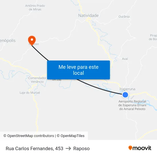 Rua Carlos Fernandes, 453 to Raposo map