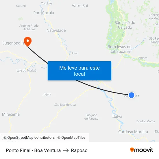 Ponto Final - Boa Ventura to Raposo map