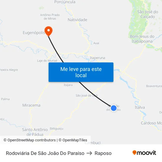 Rodoviária De São João Do Paraíso to Raposo map