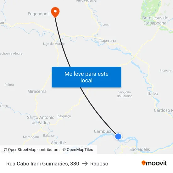 Rua Cabo Irani Guimarães, 330 to Raposo map
