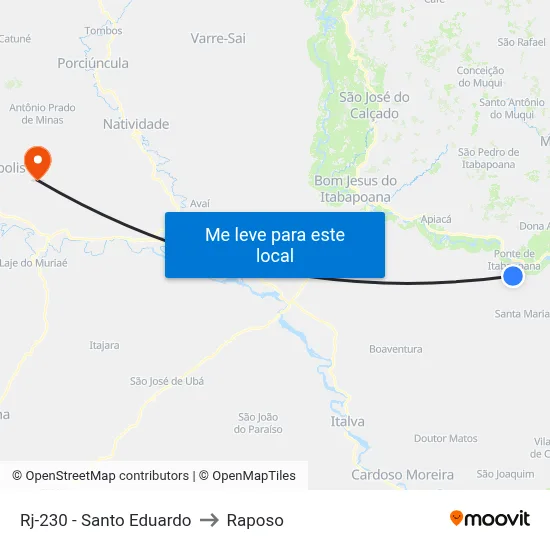 Rj-230 - Santo Eduardo to Raposo map