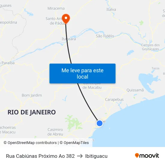 Rua Cabiúnas Próximo Ao 382 to Ibitiguacu map