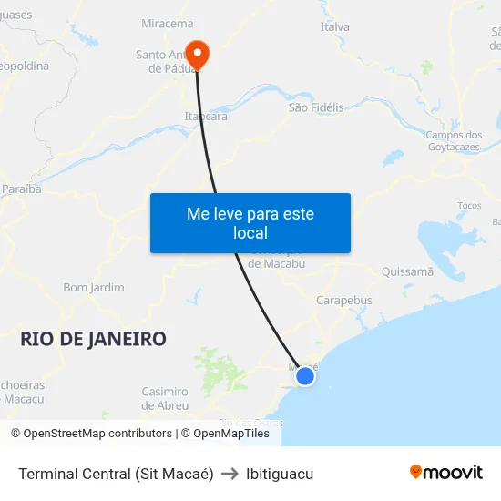 Terminal Central (Sit Macaé) to Ibitiguacu map