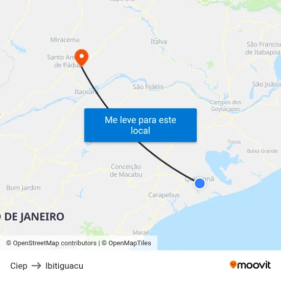 Ciep to Ibitiguacu map