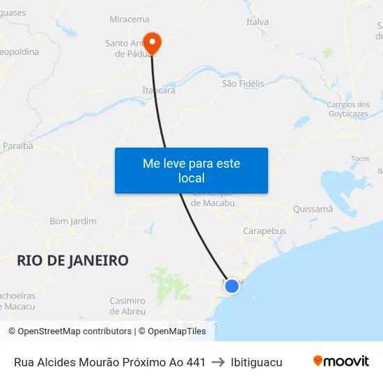 Rua Alcides Mourão Próximo Ao 441 to Ibitiguacu map