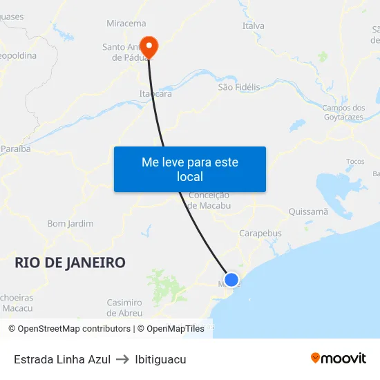 Estrada Linha Azul to Ibitiguacu map