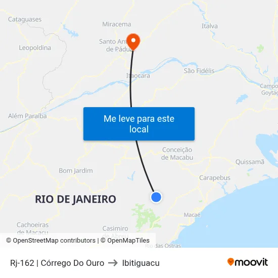 Rj-162 | Córrego Do Ouro to Ibitiguacu map