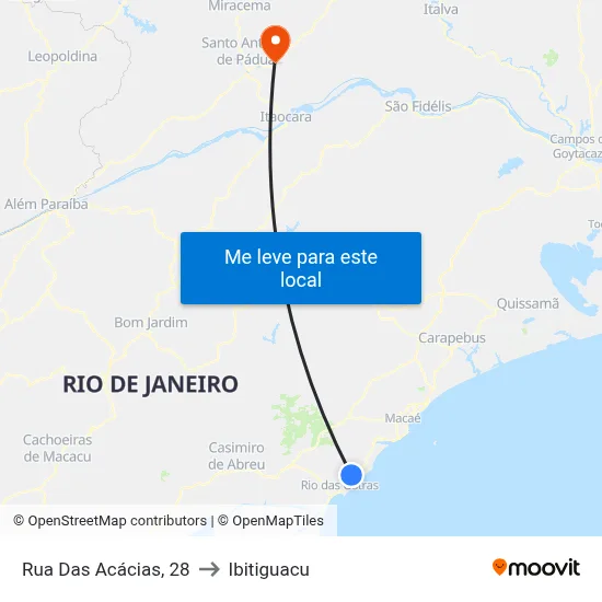Rua Das Acácias, 28 to Ibitiguacu map