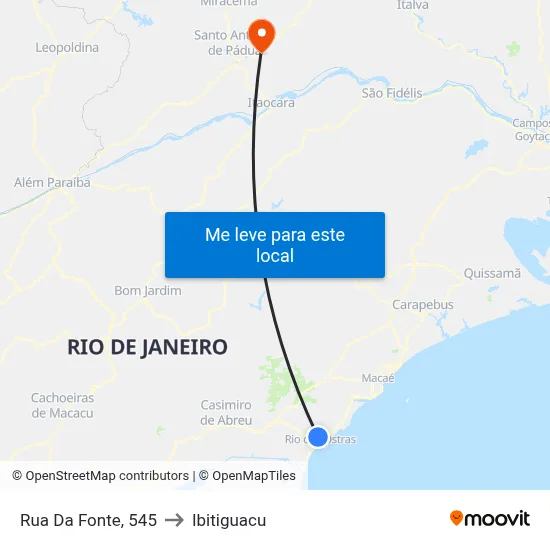 Rua Da Fonte, 545 to Ibitiguacu map
