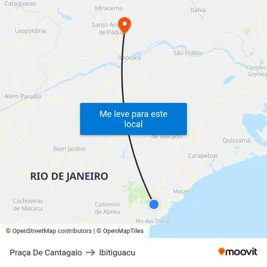 Praça De Cantagalo to Ibitiguacu map