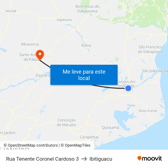 Rua Tenente Coronel Cardoso 3 to Ibitiguacu map
