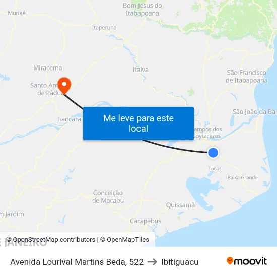 Avenida Lourival Martins Beda, 522 to Ibitiguacu map