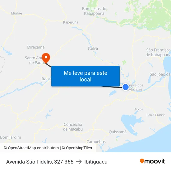 Avenida São Fidélis, 327-365 to Ibitiguacu map