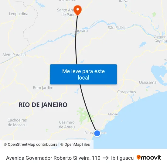 Avenida Governador Roberto Silveira, 110 to Ibitiguacu map