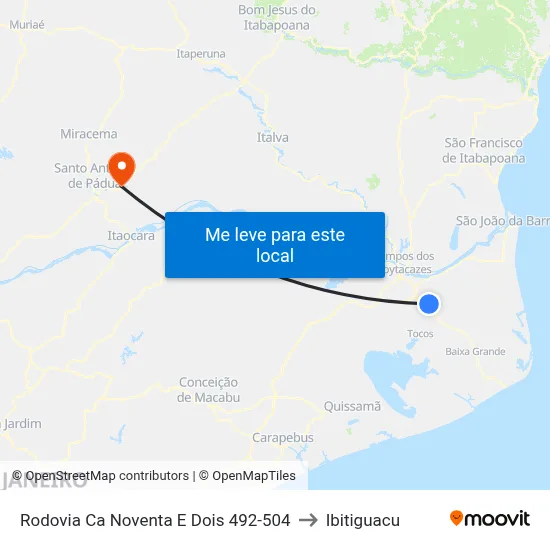 Rodovia Ca Noventa E Dois 492-504 to Ibitiguacu map
