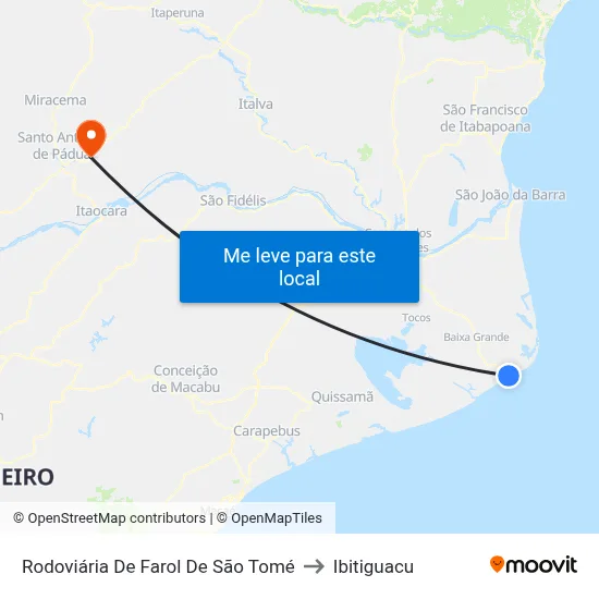 Rodoviária De Farol De São Tomé to Ibitiguacu map
