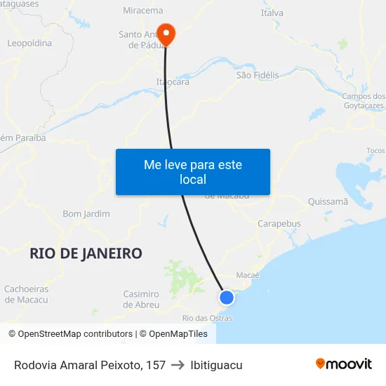 Rodovia Amaral Peixoto, 157 to Ibitiguacu map
