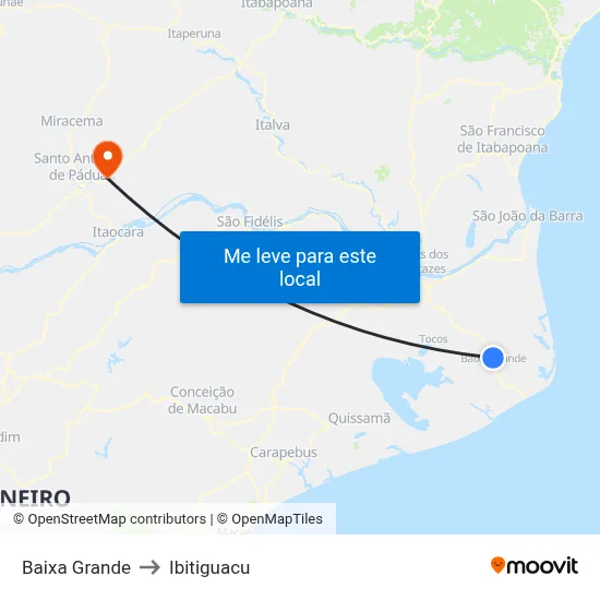 Baixa Grande to Ibitiguacu map