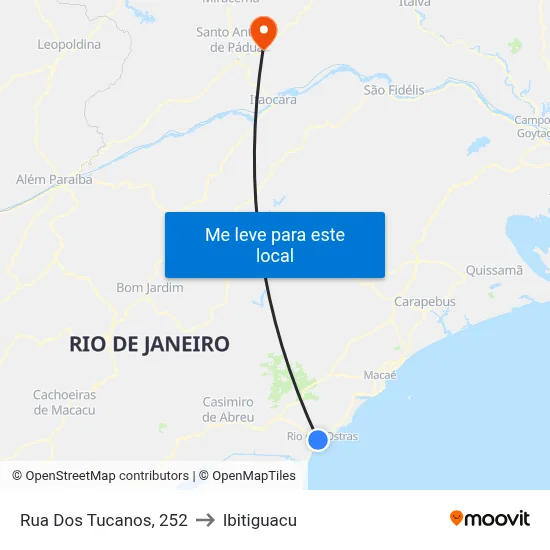 Rua Dos Tucanos, 252 to Ibitiguacu map