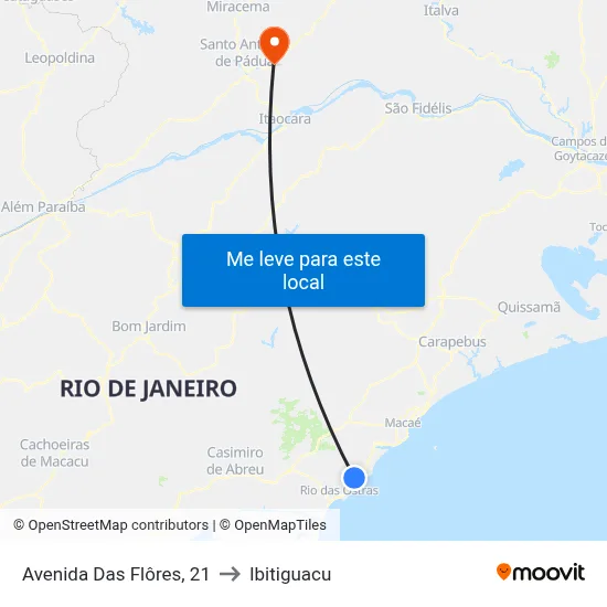 Avenida Das Flôres, 21 to Ibitiguacu map